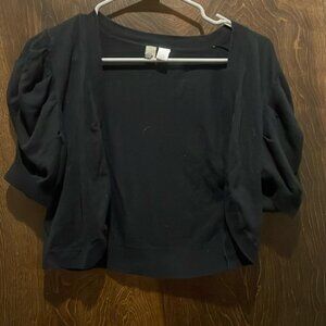 Large black bubble sleeve cardigan 100%cotton